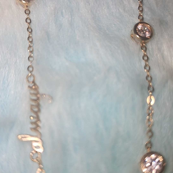 Gold tone, bezel set CZ station necklace, love always written - Picture 5 of 8